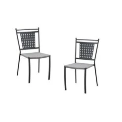 Lot De 2 Chaises A Manger De Jardin - Style Zellige - Acier Thermolaqué + Textilene - 50 X 59 X 91 Cm