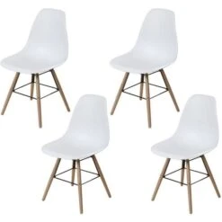 Lot De 4 Chaises Blanc Pieds Bois - L 47 X P 52 X H 83 Cm - OLAF