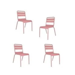 Lot De 4 Chaises De Jardin - Acier - Rose