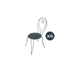 Lot De 4 Chaises De Jardin Romantique Empilable En Fer Forgé - Vert/Gris