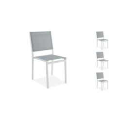 Lot De 4 Chaises Empilables - Aluminium Et Textilene - Blanc Et Gris