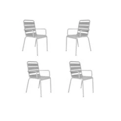Lot De 4 Fauteuils De Jardin - Acier - Gris