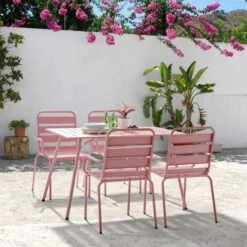 Lot De 4 Fauteuils De Jardin - Acier - Rose -Pino Soldes Boutique lot de 4 fauteuils de jardin acier rose 3619999333012 1380076