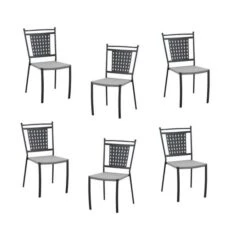 Lot De 6 Chaises A Manger De Jardin - Style Zellige - Acier Thermolaqué + Textilene - 50 X 59 X 91 Cm