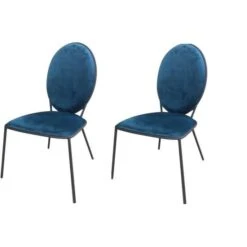 LOUIS Lot De 2 Chaises - Velours Bleu - L 51 X P 96 X H 52,5 Cm