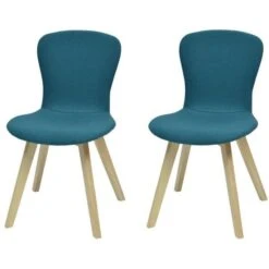 MILANO Lot De 2 Chaises De Salle A Manger En Bois Hévéa Massif - Revetement Tissu Bleu - Style Contemporain - L48 X P57 Cm