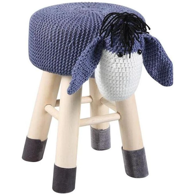 Pouf Enfant âne Crochet Bleu Et Pieds Bois Massif Leala 3 Pouf Enfant âne Crochet Bleu Et Pieds Bois Massif Leala