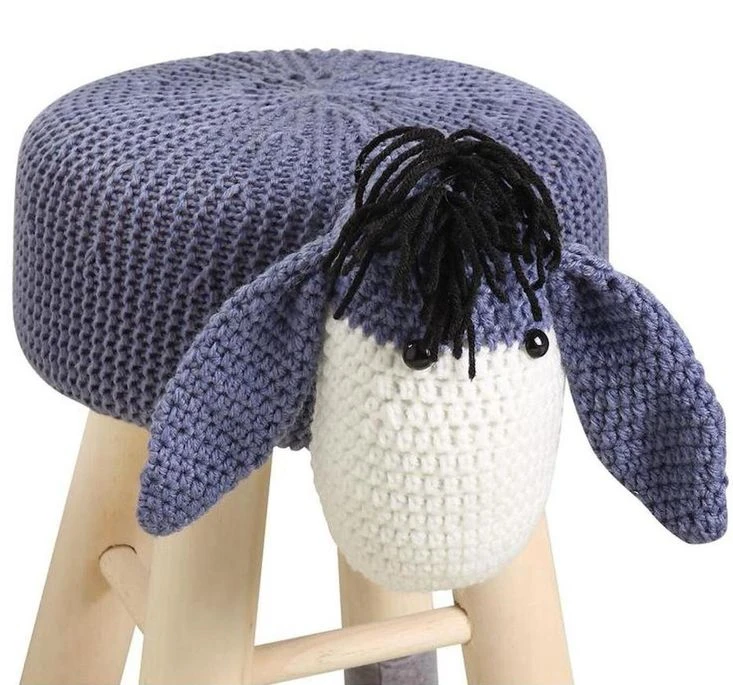 Pouf Enfant âne Crochet Bleu Et Pieds Bois Massif Leala - Lot De 4 5 Pouf Enfant âne Crochet Bleu Et Pieds Bois Massif Leala - Lot De 4 – Image 3