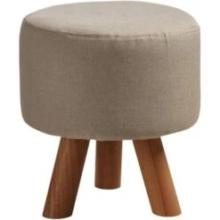 Pouf Rond Enfant Tissu Beige Et Pieds Hêtre Kaidi - Lot De 2