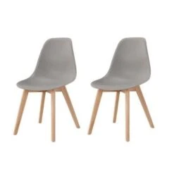 Lot De 2 Chaises De Salle A Manger Gris - Pieds En Bois Hévéa Massif - Scandinave - L 48 X P 55 Cm