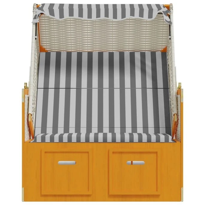 Strandkorb Avec Auvent Résine Tressée Et Bois Solide Blanc Gris 8 Strandkorb Avec Auvent Résine Tressée Et Bois Solide Blanc Gris – Image 6