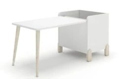 Table Bureau Avec Coffre Dessin Blanc Et Pieds Bois Clair