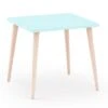 Table Carrée Bleu Et Pieds Naturel