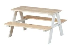 Table Enfant Avec Bancs Pin Massif Clair Et Blanc Shaneen