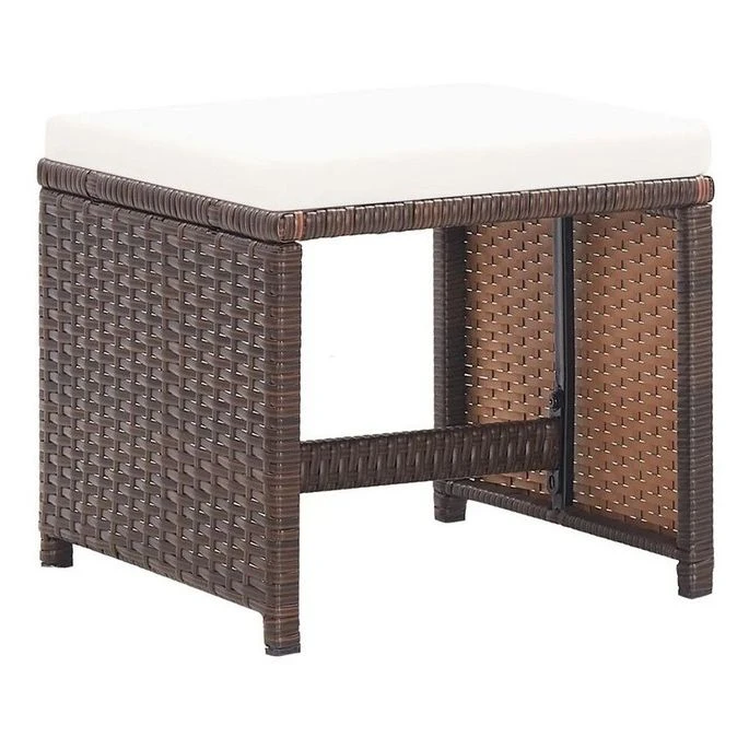 Tabouret De Jardin Tissu Crème Et Résine Marron Reli - Lot De 2 3 Tabouret De Jardin Tissu Crème Et Résine Marron Reli - Lot De 2
