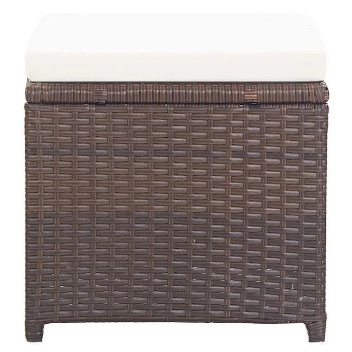 Tabouret De Jardin Tissu Crème Et Résine Marron Reli - Lot De 2 4 Tabouret De Jardin Tissu Crème Et Résine Marron Reli - Lot De 2 – Image 2