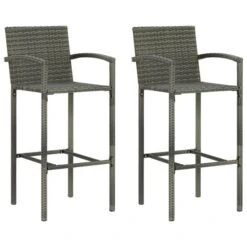 Tabourets De Bar 2 Pcs Gris Résine Tressée