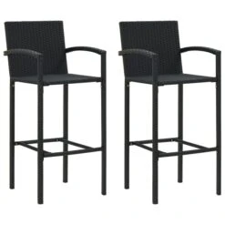 Tabourets De Bar 2 Pcs Noir Résine Tressée
