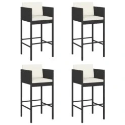 Tabourets De Bar 4 Pcs Avec Coussins Noir Résine Tressée