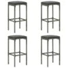 Tabourets De Bar Avec Coussins 4 Pcs Gris Résine Tressée -Pino Soldes Boutique tabourets de bar avec coussins 4 pcs gris resine tressee 3666722354868 943874