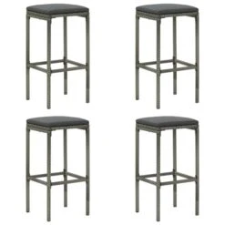 Tabourets De Bar Avec Coussins 4 Pcs Gris Résine Tressée