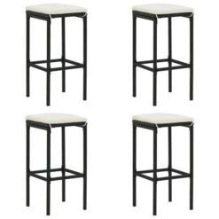 Tabourets De Bar Avec Coussins 4 Pcs Noir Résine Tressée