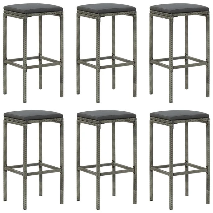 Tabourets De Bar Avec Coussins 6 Pcs Gris Résine Tressée 3 Tabourets De Bar Avec Coussins 6 Pcs Gris Résine Tressée