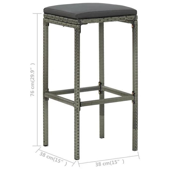 Tabourets De Bar Avec Coussins 6 Pcs Gris Résine Tressée 10 Tabourets De Bar Avec Coussins 6 Pcs Gris Résine Tressée – Image 8