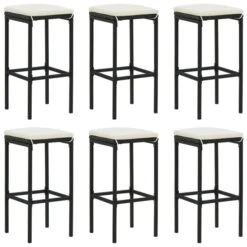 Tabourets De Bar Avec Coussins 6 Pcs Noir Résine Tressée