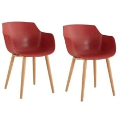 THEA Lot De 2 Chaises De Salle A Manger - Style Scandinave - Rouge Terracotta - L 56 X P 57 X H 79 Cm