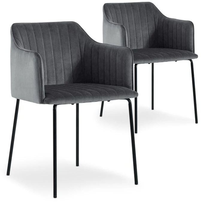Devant 20 Devant -Pino Soldes Boutique chaise avec accoudoirs velours gris et pieds metal noir uda lot de 2 3327480064764 1136930