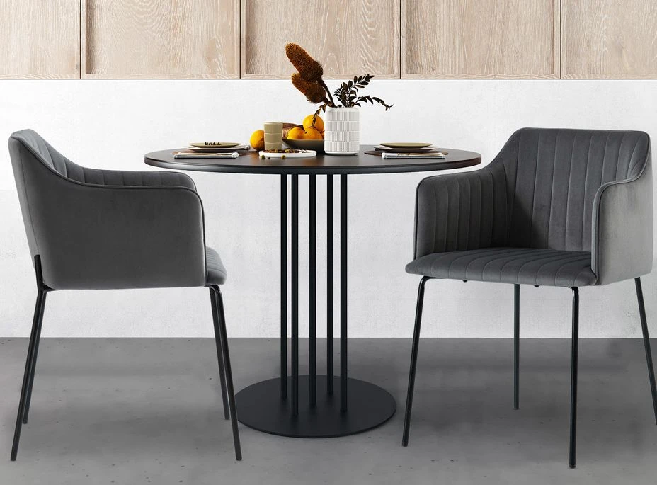 Devant 21 Devant -Pino Soldes Boutique chaise avec accoudoirs velours gris et pieds metal noir uda lot de 2 3327480064764 1136931