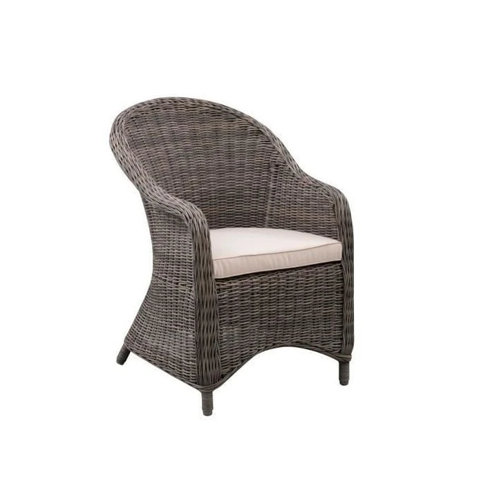 Devant 53 Devant -Pino Soldes Boutique fauteuil de jardin en acier et resine tressee assise avec coussin 71 x 60 x h 88 cm couleur rotin et coussins ecru 3612408314428 728772